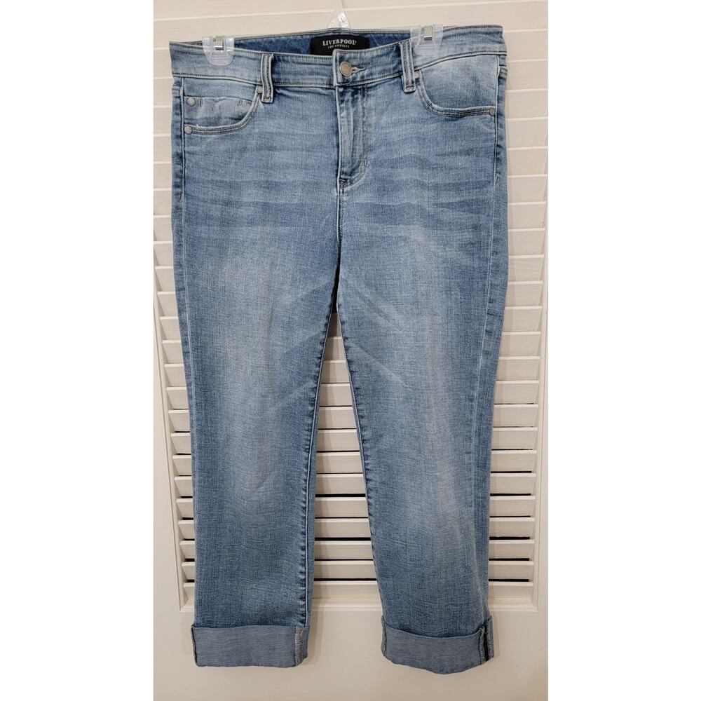 Liverpool Los Angeles Marley Girlfriend Cuffed Crosshatch Denim Jeans